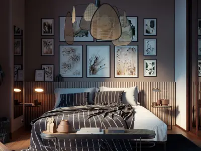 Vienna straw bedroom interior scene 3D model
