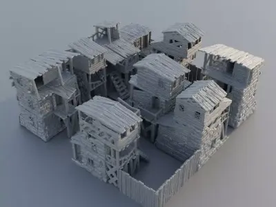 Modular Slum District Tabletop Terrain 28 mm 3D print model