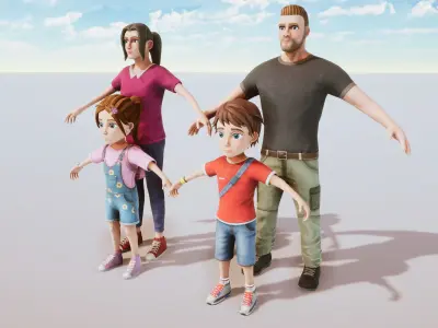 Stylized Family Kit Rigged with Shape Keys Low-poly 3D model