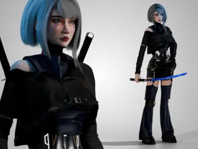 Cyberpunk Girl - Astra - Game Ready Low-poly 3D model