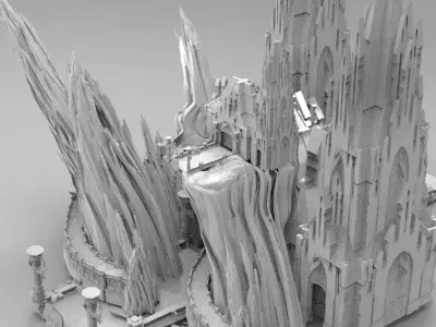 Lizard  Town Hall Mining colony mountain Kitbash 3 3D model