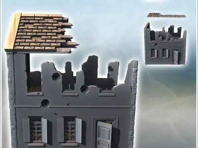 Modern ruined house with damaged door and upper floor 8 - Modern 3D print model
