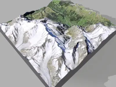 Mountain landscape and city Grindelwald Switzerland 3D model
