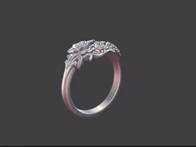 Feminine Floral Ring Silver Jewelry 3D Model 3D print model