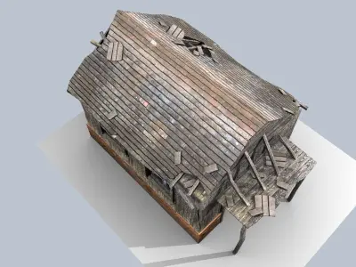 low poly damaged house Low-poly 3D model