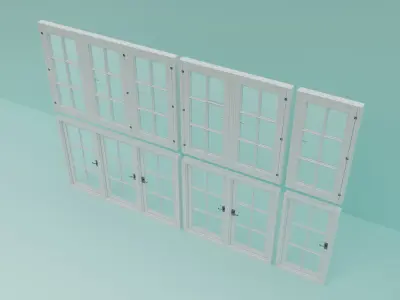 Window Set - 01 - Single Leaf - Double Leaf - Triple Leaf  3D model