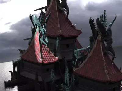 Lord Oda Nobunaga Dragon Portals temple 1 3D model