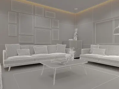 Modern Interior Living Room Set - Interior scene 3D model Low-poly 3D model