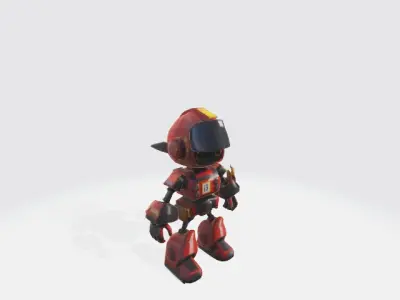 lowpoly cartoon robot fireman Low-poly 3D model