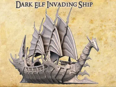 Dark Elf Invading Ship  Tabletop Terrain 28 MM 3D print model