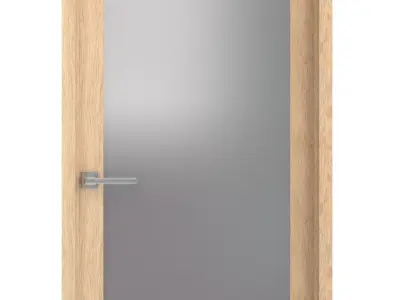 Door-020 wooden door with glass panel 3D model