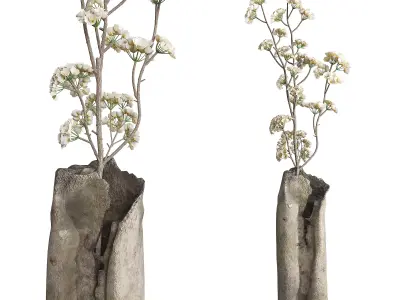 Wild Flower Bouquet Raw Stone Vase 3D model