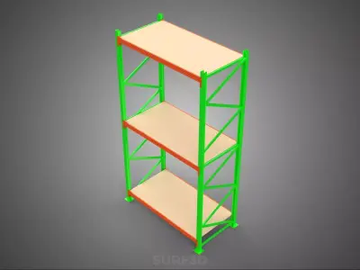 FRAME RACK SHELF WOOD STEEL WAREHOUSE METAL SHELVES STORAGE TRAY 3D model