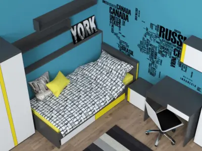 Teenagers Room Furniture Set 3D model