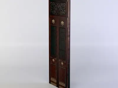 Door wooden with ornate carvings Low-poly 3D model