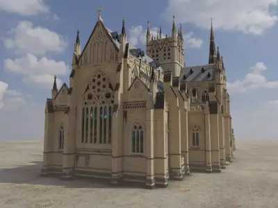 Cathedral with simple interior and stained glass Low-poly 3D model