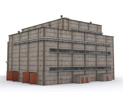 Hangar industrial building Low-poly 3D model