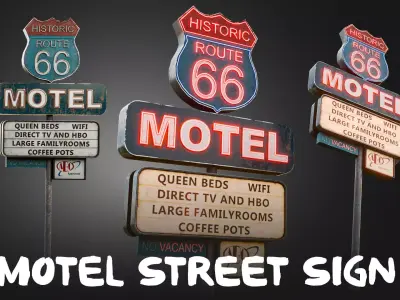 Motel Street Sign Low-poly 3D model