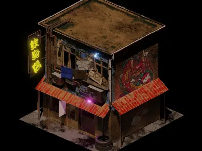 Tatoo Shop in Chinatown Low-poly 3D model