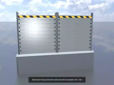 Flood-Protection-Wall with Concrete Foundation 3m all Versions 3D Model Pack