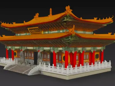 Traditional Chinese Temple 3D Model Low-poly 3D model