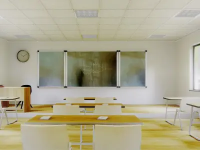 VR Classroom Baked and Corona Max Scene Low-poly 3D model