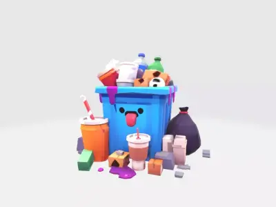 Cartoon Street trash Low-poly 3D model