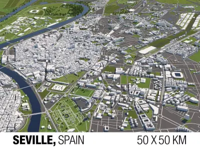 Seville 50x50km 3D City Map 3D model
