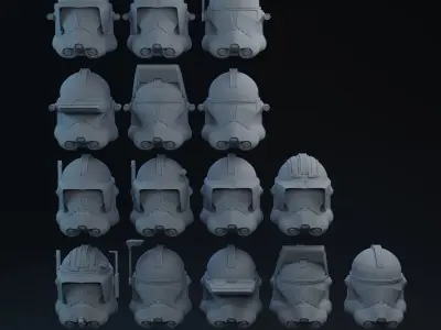Phase 2 Clone Helmets and Vent Cut Options one-twelfth Scale 3D print model