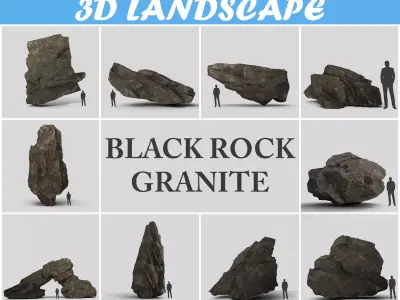 Low poly Black Granite Rock Formation Pack 200208 Low-poly 3D model
