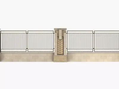 Fence in classic style with wrought iron railing 3D model
