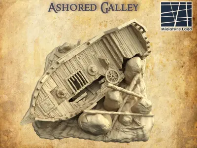 Ashored Galley Tabletop Terrain 28 MM 3D print model
