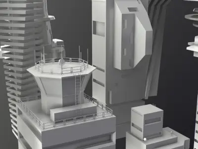 Sci-Fi Kitbash Low-poly 13 buildings Low-poly 3D model