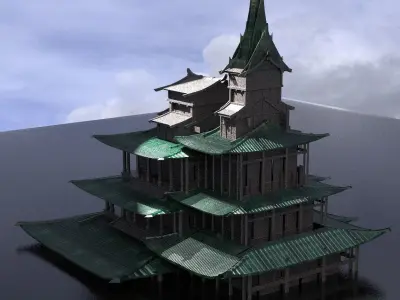 Japan Temple Ruin 3  3D model