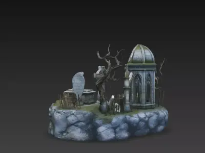 Photoscanned Gothic Cemetery  Crypt Diorama Environment 3D model