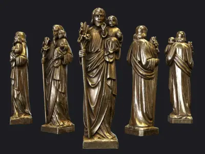 Jesus with a Baby Golden Statue Low-poly 3D Model Low-poly 3D model