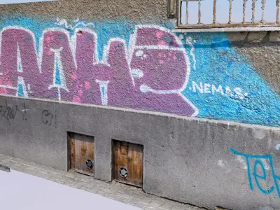 Facade with graffiti 3D model
