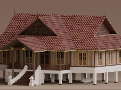 Traditional Houses - Rumah Belah Bubung Low-poly 3D model