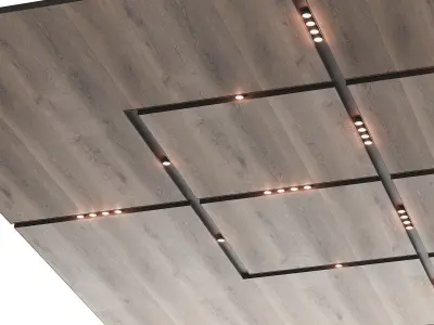 Wooden suspended ceiling with lighting 53 3D model