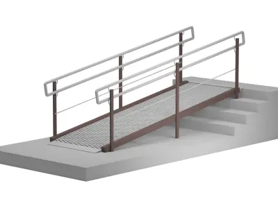 Metal ramp stairs with railing 3D model