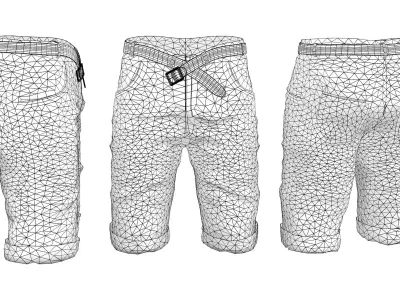 Jeans Shorts With Open Belt Low-poly 3D model