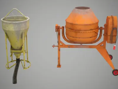 Concrete Mixer and Concrete Bucket pack Low-poly 3D model