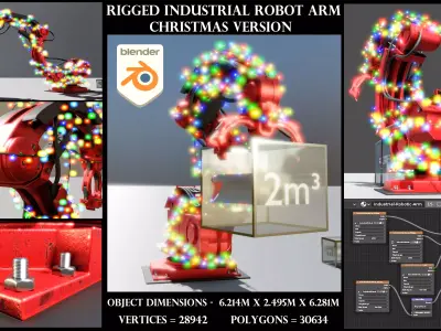 Rigged Industrial Robotic Arm Christmas Version Low-poly 3D model