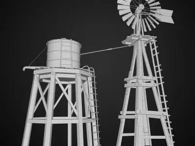 Western Windmill Farm Set Low-poly 3D model