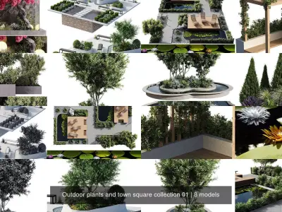 Outdoor plants and town square collection 01 3D Model Pack