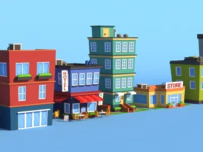 Cartoon Buildings  Low-poly 3D model
