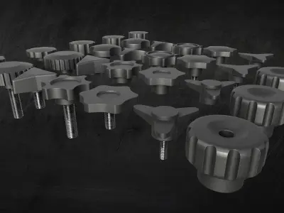 Star and knurled knobs KitBash in 3 Style Low-poly 3D model