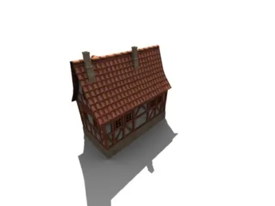 Fachwerk house with tile roof Low-poly 3D model