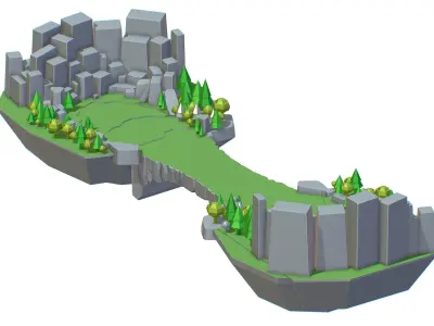 Isometrical Level Island and Bridge Area Low-poly 3D model