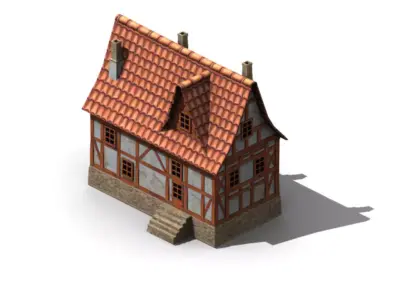 Fachwerk house with tile roof Low-poly 3D model